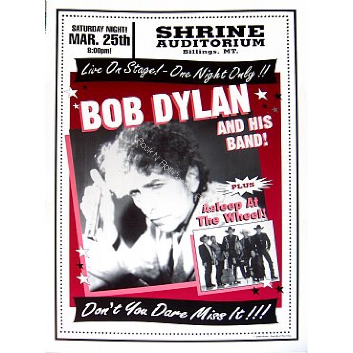 Bob Dylan & Asleep At The Wheel Shrine Auditorium Billings Montana 3/25/00 Official Poster