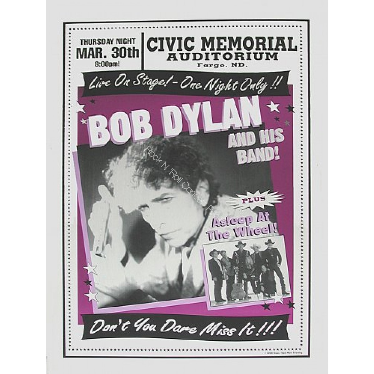 Bob Dylan & Asleep @ The Wheel Civic Memorial Coliseum Fargo North Dakota 2000 Limited Edition Poster