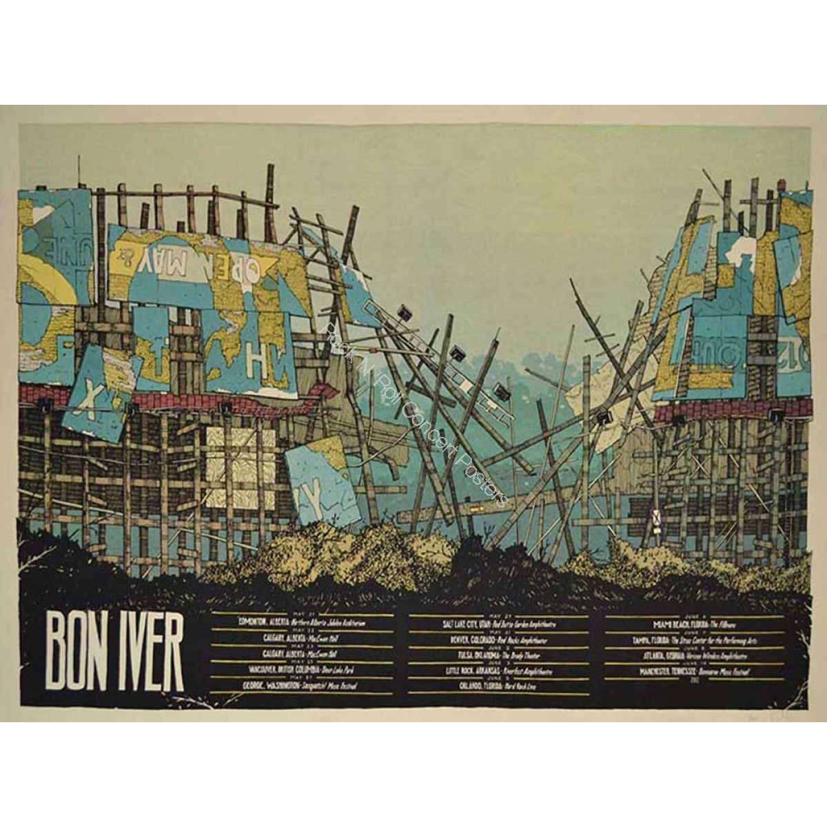 Bon Iver North American Tour 2012 L.E. Official S/N Poster By Landland Red Rocks Bonnaroo