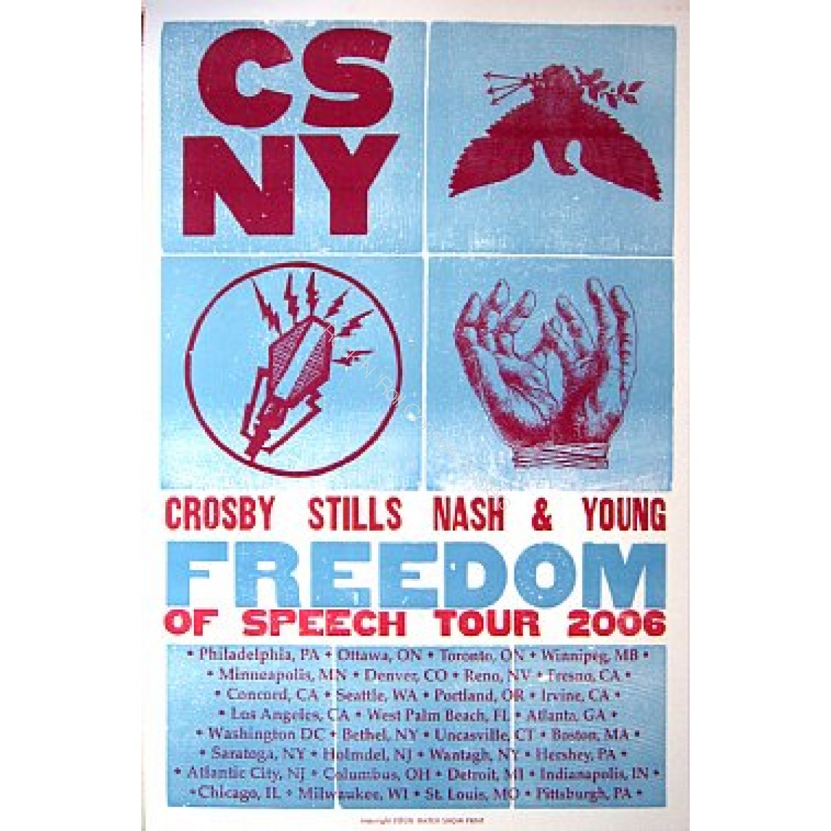 Crosby Stills Nash & Young CSNY US Tour 2006 Letterpress poster by Hatch Show Print