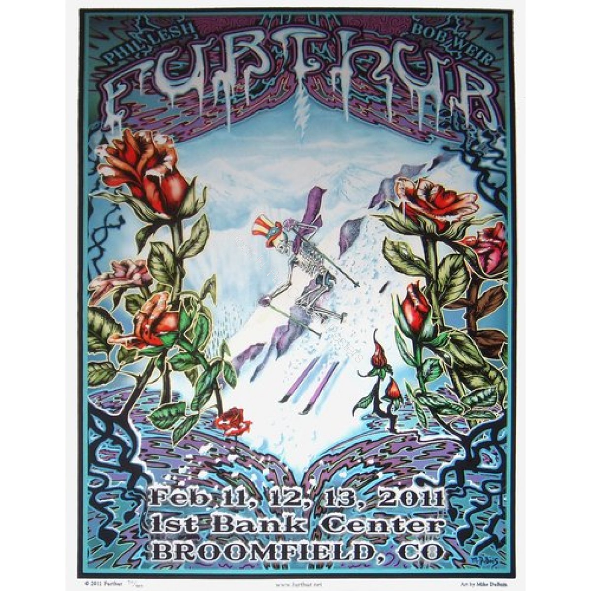 Furthur Grateful Dead @ 1st Bank Center Broomfield Colorado February 11,12,13 2011 Official 1st edition Poster Hand Numbered Edition of 600  Skeleton Skier
