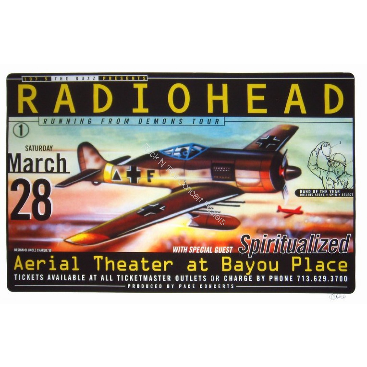 Radiohead @ The Aerial Theatre Houston TX 3/28/98 Official Concert Poster 1st Edition Hand Signed By The Artist