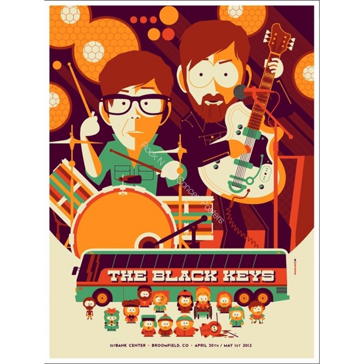 The Black Keys 1st Bank Center Broomfield Colorado April 30th & May 1st 2012 Official Silk Screen Poster S/N Edition Of 325 By Tom Whalen South Park