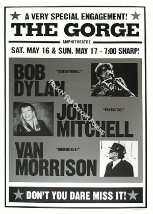 Bob Dylan, Van Morrison, Joni Mitchell At The Gorge George Washigton Official Limited Edition Poster