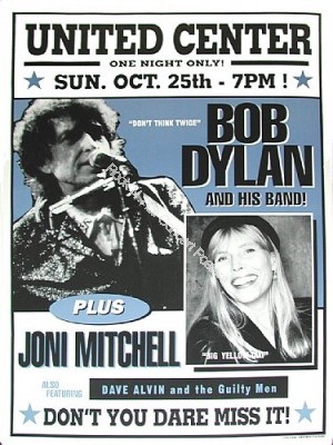 Bob Dylan, Joni Mitchell & Dave Alvin United Center Chicago 10/25/98 Official Poster