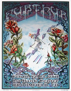 Furthur Grateful Dead @ 1st Bank Center Broomfield Colorado February 11,12,13 2011 Official 1st edition Poster Hand Numbered Edition of 600  Skeleton Skier