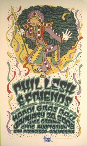 Phil Lesh & Friends Bill Graham Civic Auditorium Mardi Gras Concert  1/26/08 Official screen print. With Bonus Autograph of Phil Lesh