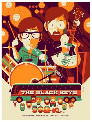 The Black Keys 1st Bank Center Broomfield Colorado April 30th & May 1st 2012 Official Silk Screen Poster S/N Edition Of 325 By Tom Whalen South Park