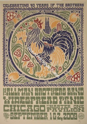 Allman Brothers & Widespread Panic Charter One Pavilion Chicago 2009 Official Concert Poster
